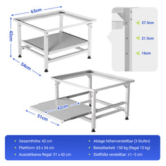 Hengda Waschmaschinen Untergestell mit Ausziehbarem Regal, 3 höhenverstellbar Waschmaschinen Sockel, 150kg Tragfähigkeit Podest für Trockner, Kühlschrank