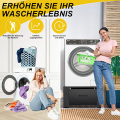 Hengda Waschmaschinen Untergestell mit Schublade, Schwarz Verstellbares Podest für Trommelwäschetrockner und Gefrierschrank Rahmen