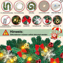 Hengda Weihnachtsgirlande 5M, Künstlich Tannengirlande mit Beleuchtung, Warmweiß, USB 8 Beleuchtungsmodi verfügbar Weihnachtsdeko