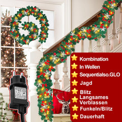 Hengda Weihnachtsgirlande 5M, Künstlich Tannengirlande mit Beleuchtung, Warmweiß, USB 8 Beleuchtungsmodi verfügbar Weihnachtsdeko