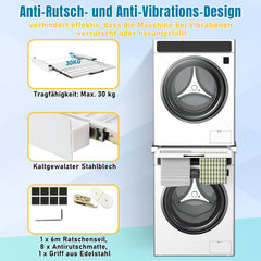 Hengda Zwischenbaurahmen mit Ausziehplatte, Universell Verbindungsrahmen für Waschmaschine und Trockner, Stapelset mit Handtuchhalter