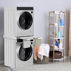 Hengda Zwischenbaurahmen mit Ausziehplatte, Universell Verbindungsrahmen für Waschmaschine und Trockner, Stapelset mit Handtuchhalter