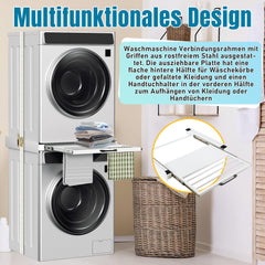 Hengda Zwischenbaurahmen mit Ausziehplatte, Universell Verbindungsrahmen für Waschmaschine und Trockner, Stapelset mit Handtuchhalter
