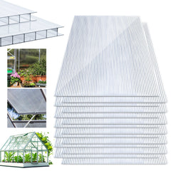 Hengda 14x Polycarbonat Hohlkammerstegplatte Doppelstegplatte UV-beständigen Stegplatte Gewächshausplatte Für Gewächshaus Gartenbau Carports 60.5 x 121cm, 4mm | 10,25 m², Transparent