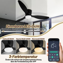Hengda Deckenventilator Mit Beleuchtung, 132cm, LED Ventilator Deckenlampe, Umkehrsfunktion, 6 Geschwindigkeiten