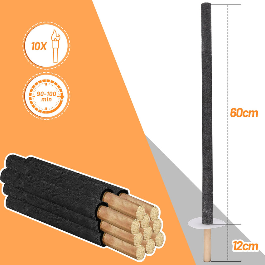 Hengda Wachsfackeln mit Handschutz, 90-100 min Brenndauer Wachs-Fackeln mit Langem Griff, Outdoor Fackeln für Wanderung & Party & Garten
