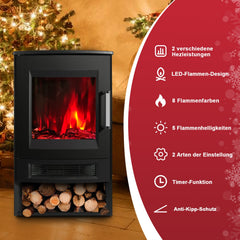 Hengda Elektrokamin mit Heizlüfter Fernbedienung, 900/1800W Elektro Kamin mit Thermostat Heizfunktion, Timer, Elektrischer Heizung LED Kaminfeuer Effekt, WiFi Fernbedienung