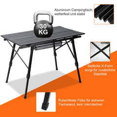 Hengda Campingtisch Klapptisch Höhenverstellbar, Campingtisch Klappbar, Camping Tisch mit Aufrollbarer Tischplatte und Tragetasche, Aluminiumrahmen