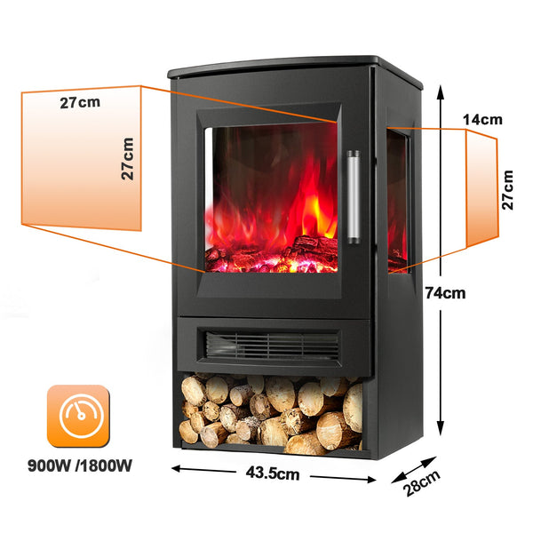 Hengda Elektrokamin mit Heizlüfter Fernbedienung, 900/1800W Elektro Kamin mit Thermostat Heizfunktion, Timer, Elektrischer Heizung LED Kaminfeuer Effekt, WiFi Fernbedienung
