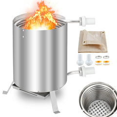 Hengda Poolheizung mit Feuer und Heizspirale, mit Feuerfestmatten und Tablett, Poolheizung Feuertonne, 100% rostfreier Edelstahl Schwimmbadheizung Ø 36/38 mm Anschlüsse