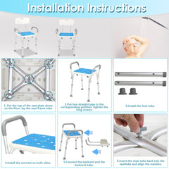 Hengda Duschhocker für Senioren Duschstuhl mit Armlehnen und Rückenlehne Badezimmerhocker bis 136kg Badhocker Höhenverstellbar Badhocker für die Dusche