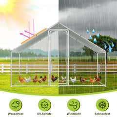 Hengda Freilaufgehege Hühnerstall 3x6x2m, Geflügelstall mit Schloss, Hühnerhaus, Verzinkter Stahl