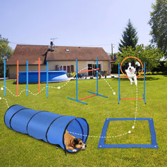 Hengda Agility Set Hunde groß, 5-teiliges Set Hundetraining zubehör Agility Hürde, Slalom, Agility Hürde, Sprungring & Hundetunnel