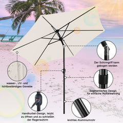 Hengda Sonnenschirm 270 cm Gartenschirm knickbar, Strandschirm strand Neigungswinkel und Höhe verstellbar, beidseitig um 30° Kippbar, ohne Ständer