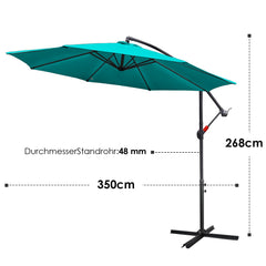 Hengda Sonnenschirm Alu Ampelschirm mit Kurbelvorrichtung Sonnenschirm UV-Schutz & Wasserabweisende Gartenschirm