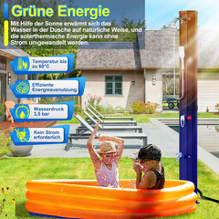 Hengda Solardusche 20/35/40 Liter Solar Gartendusche Inkl. Schutzhaube und 180° Regenduschkopf, bis 60°C, 50 PSI Wasserdruck, ohne Stromanschluss, für den Garten Urlaub und Camping
