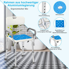 Hengda Duschhocker für Senioren Duschstuhl mit Armlehnen und Rückenlehne Badezimmerhocker bis 136kg Badhocker Höhenverstellbar Badhocker für die Dusche
