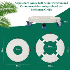 Hengda Pflanzenroller rund mit Handschuhen, Ø 38cm bis 52cm, Blumentopf Rolluntersetzer mit Rollen Blumenroller