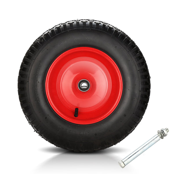 Hengda Schubkarrenrad, 4.80/4.00-8 - 200 kg Tragkraft, Gummirad mit Achse & Kugellager, Ø 390 95mm Ersatzrad Luftreifen für Gartenkarren