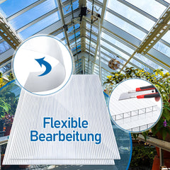 Hengda 14x Polycarbonat Hohlkammerstegplatte Doppelstegplatte UV-beständigen Stegplatte Gewächshausplatte Für Gewächshaus Gartenbau Carports 60.5 x 121cm, 4mm | 10,25 m², Transparent