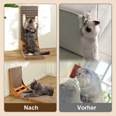 Hengda Katzen Kratzbrett L förmig Kratzpappe Kratzmatte Eckkratzbrett, 62 cm Hohe Katzenkratzbrett mit Ballspielzeug