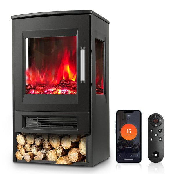 Hengda Elektrokamin mit Heizlüfter Fernbedienung, 900/1800W Elektro Kamin mit Thermostat Heizfunktion, Timer, Elektrischer Heizung LED Kaminfeuer Effekt, WiFi Fernbedienung