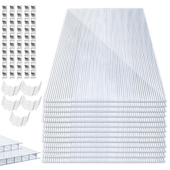 Hengda 14x Polycarbonat Hohlkammerstegplatte Doppelstegplatte UV-beständigen Stegplatte Gewächshausplatte Für Gewächshaus Gartenbau Carports 60.5 x 121cm, 4mm | 10,25 m², Transparent