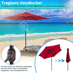 Hengda Sonnenschirm 270 cm Gartenschirm knickbar, Strandschirm strand Neigungswinkel und Höhe verstellbar, beidseitig um 30° Kippbar, ohne Ständer