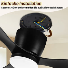 Hengda Deckenventilator Mit Beleuchtung, 132cm, LED Ventilator Deckenlampe, Umkehrsfunktion, 6 Geschwindigkeiten