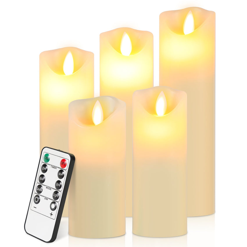 Hengda Flammenlose LED Kerzen 5er Set, Led Kerzen Flackernde Flamme, Echtwachs Kerzen mit Fernbedienung, mit Timerfunktion