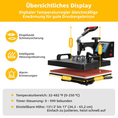Hengda 8 in 1 Transferpresse, Heißpresse 38x30cm, T-Shirtpresse