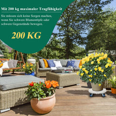 Hengda Pflanzenroller rund mit Handschuhen, Ø 38cm bis 52cm, Blumentopf Rolluntersetzer mit Rollen Blumenroller