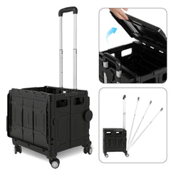 Hengda Einkaufstrolley Klappbar, Transport Trolley, mit neigbarer Teleskopgriff & Deckel 45L/50L