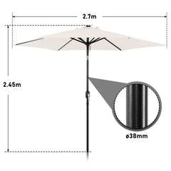 Hengda Sonnenschirm 270 cm Gartenschirm knickbar, Strandschirm strand Neigungswinkel und Höhe verstellbar, beidseitig um 30° Kippbar, ohne Ständer