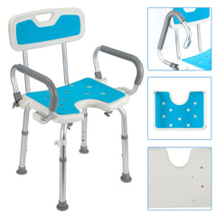 Hengda Duschstuhl mit abnehmbaren Armen und Rückenlehne, Duschhocker für senioren, Höhenverstellbar 56-69cm, bis 136 kg belastbar