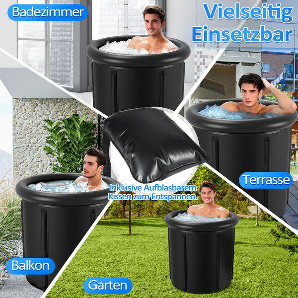 Hengda Eisbaden Tonne mit 5 Isolierschichten, Eisfass Eisbad Outdoor mit Abdeckung, Aufblasbare Eistonne-Set für Zuhause, Freistehend Ice Bath Eiswanne