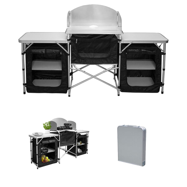 Hengda Faltbar Campingküche,Campingschrank mit Tragetasche,Alu Outdoor Camping Küche,Zeltschrank,Küchenbox