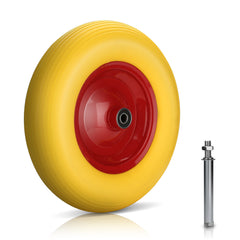 Hengda Schubkarrenrad PU Vollgummi Reifen mit Achse 4.80 4.00-8 Ø 390mm Gummirad, pannensicher, bis 200 kg