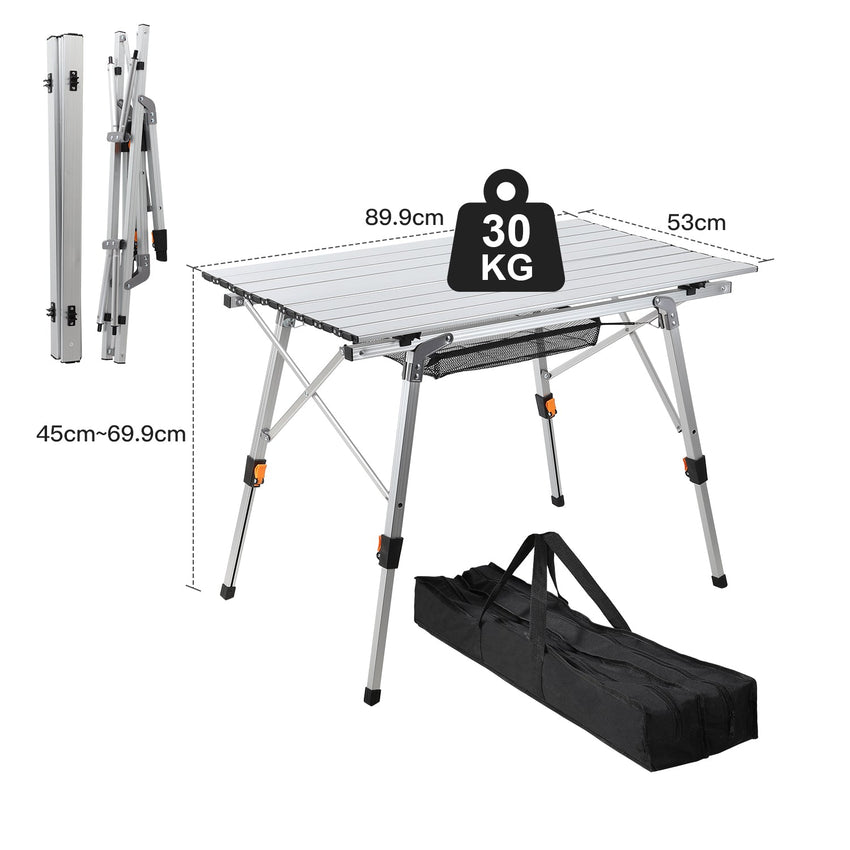 Hengda Campingtisch Klapptisch Höhenverstellbar, Campingtisch Klappbar, Camping Tisch mit Aufrollbarer Tischplatte und Tragetasche, Aluminiumrahmen
