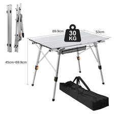 Hengda Campingtisch Klapptisch Höhenverstellbar, Campingtisch Klappbar, Camping Tisch mit Aufrollbarer Tischplatte und Tragetasche, Aluminiumrahmen