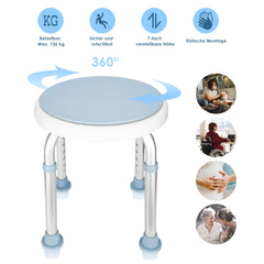 Hengda Duschhocker für Senioren, 360°Drehbarer Runder Badhocker, höhenverstellbarer,Rutschfester Badezimmerhocker,Duschhilfe，belastbar bis 136 kg