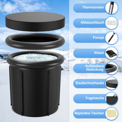 Hengda Eisbaden Tonne mit 5 Isolierschichten, Eisfass Eisbad Outdoor mit Abdeckung, Aufblasbare Eistonne-Set für Zuhause, Freistehend Ice Bath Eiswanne