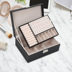 Hengda Schmuckkasten, Schmuckkoffer, abschließbar, 2 Ebenen, mit Spiegel