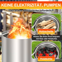 Hengda Poolheizung mit Feuer und Heizspirale, mit Feuerfestmatten und Tablett, Poolheizung Feuertonne, 100% rostfreier Edelstahl Schwimmbadheizung Ø 36/38 mm Anschlüsse