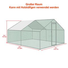 Hengda verzinkter Stahlrahmen mit PE-Schattendach, Kaninchenhaus, Geflügelkäfig, Tierzaun