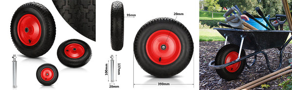 Hengda Schubkarrenrad, 4.80/4.00-8 - 200 kg Tragkraft, Gummirad mit Achse & Kugellager, Ø 390 95mm Ersatzrad Luftreifen für Gartenkarren