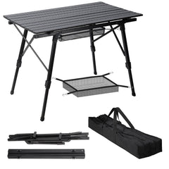 Hengda Campingtisch Klapptisch Höhenverstellbar, Campingtisch Klappbar, Camping Tisch mit Aufrollbarer Tischplatte und Tragetasche, Aluminiumrahmen