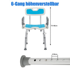 Hengda Duschstuhl mit abnehmbaren Armen und Rückenlehne, Duschhocker für senioren, Höhenverstellbar 56-69cm, bis 136 kg belastbar