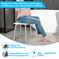 Hengda Duschhocker Duschstuhl für senioren, Höhenverstellbar Duschsitz, Duschhilfe rutschfest bis 136 kg, Hocker für Dusche, Badsitz