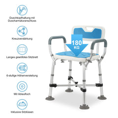 Hengda Duschhocker mit Armlehne Höhenverstellbar 40-53cm, mit Rückenlehne, Sitzkissen Dusche und Doppelt Verstärkter Querbalken, Duschsitz bis 180 kg